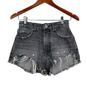 Zara High‎ Rise Mom Cut Off Black Washed Jeans Size 0